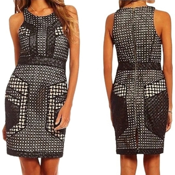 Gianni  Bini Eyelet Black and Nude Sheath Dress, Size L - Picture 1 of 5